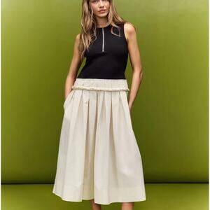 Plan C Black Cream Fit Flare Midi Dress SIZE 10 Romantic Cotton Designer $375